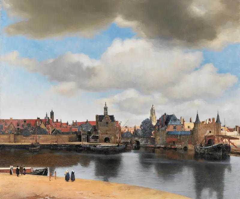 Vue de Delft, paysage urbain baroque hollandais de Vermeer